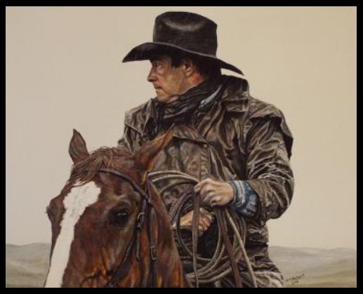 "Ropin' in the Rain" - original western acrylic painting by PM Packet